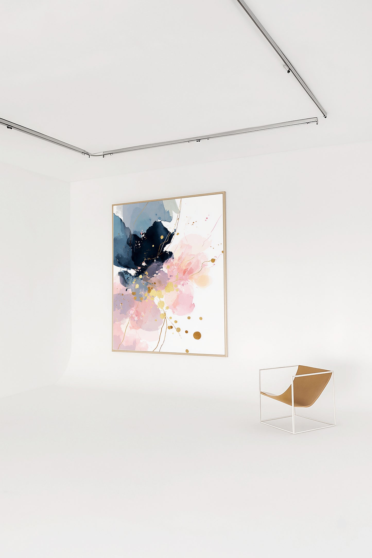 Noctivine – Navy Pink Gold Abstract Watercolor Luxury Framed Canvas Art
