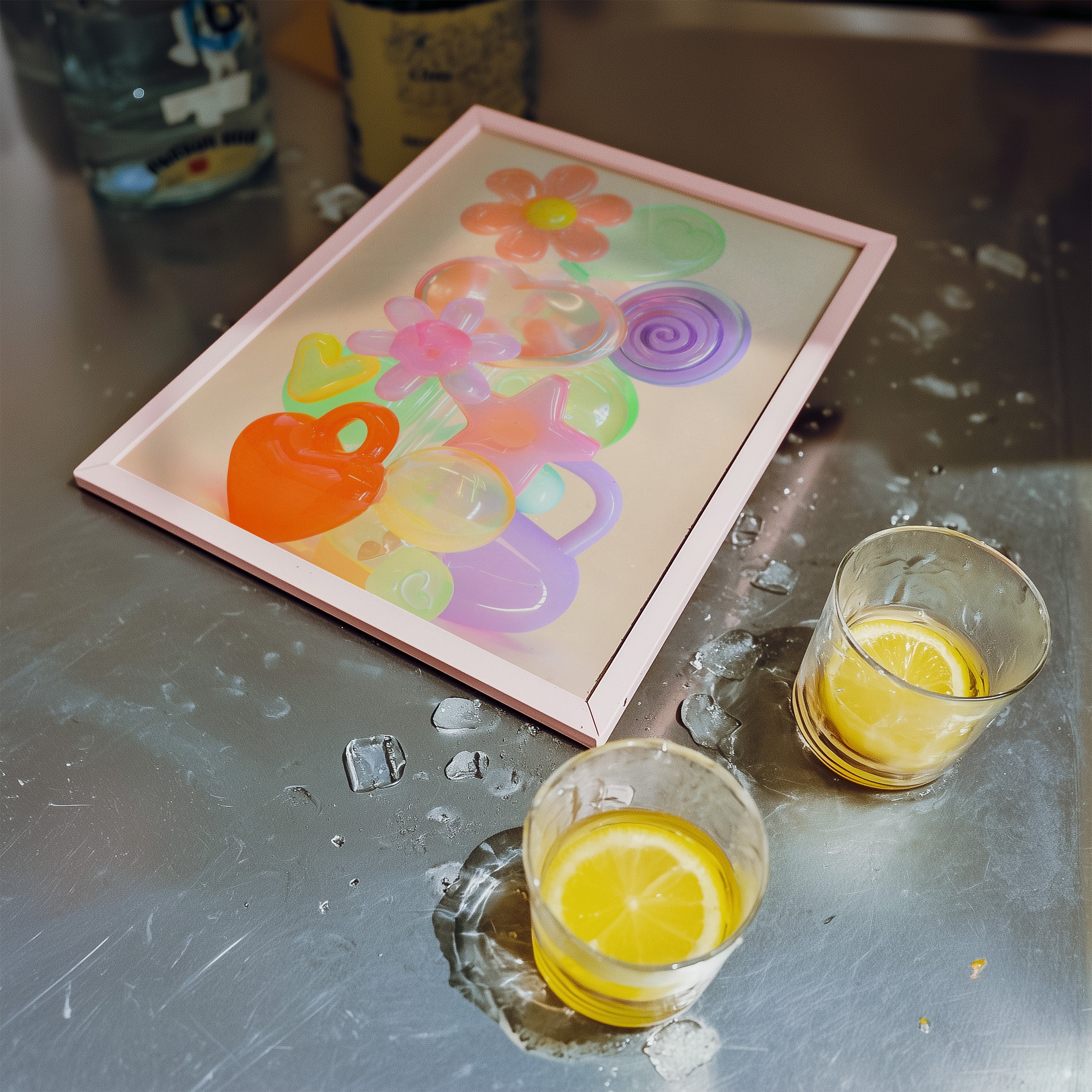 Neon Glass Shapes Modern Art Print - And A Little More