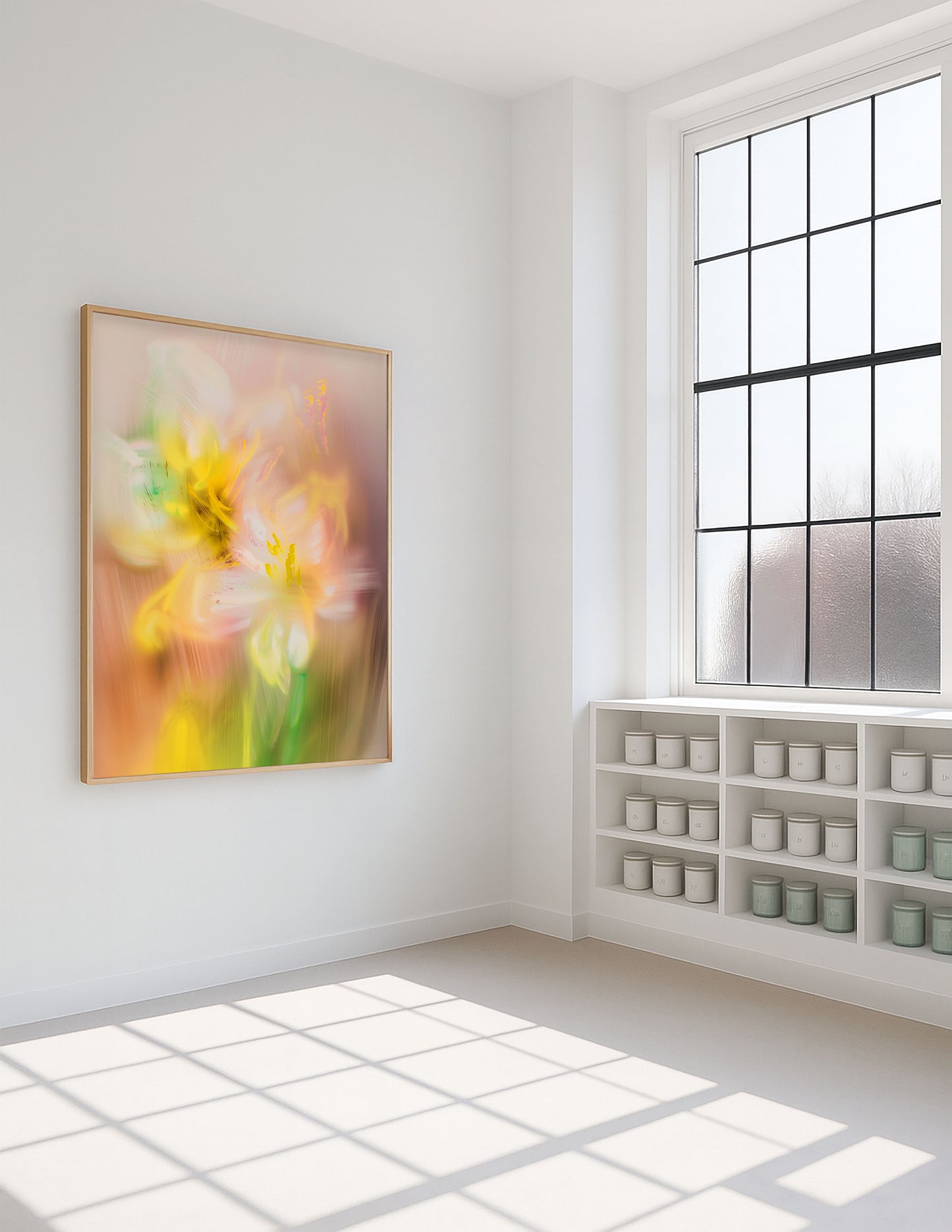 Aurivine – Yellow Peach Green Abstract Floral Wall Art