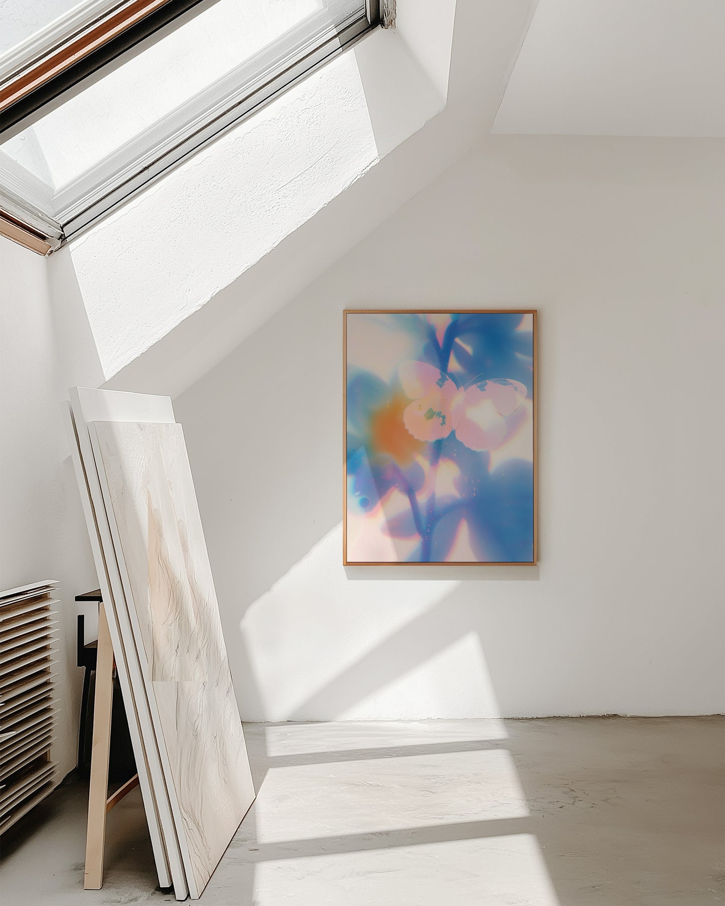 Lucent Petals – Blue White Orange Abstract Floral Print