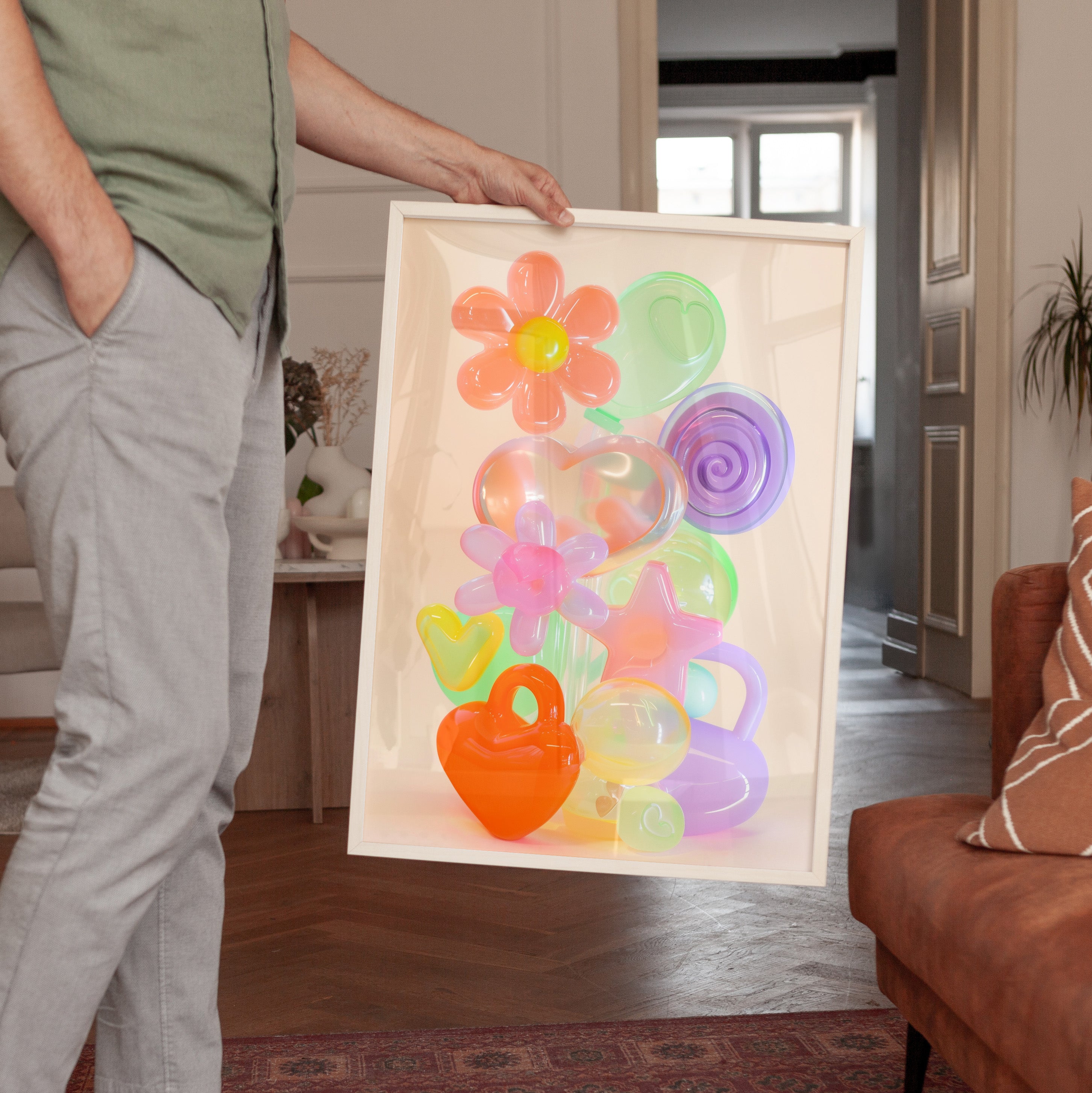 Neon Glass Shapes Modern Art Print - And A Little More