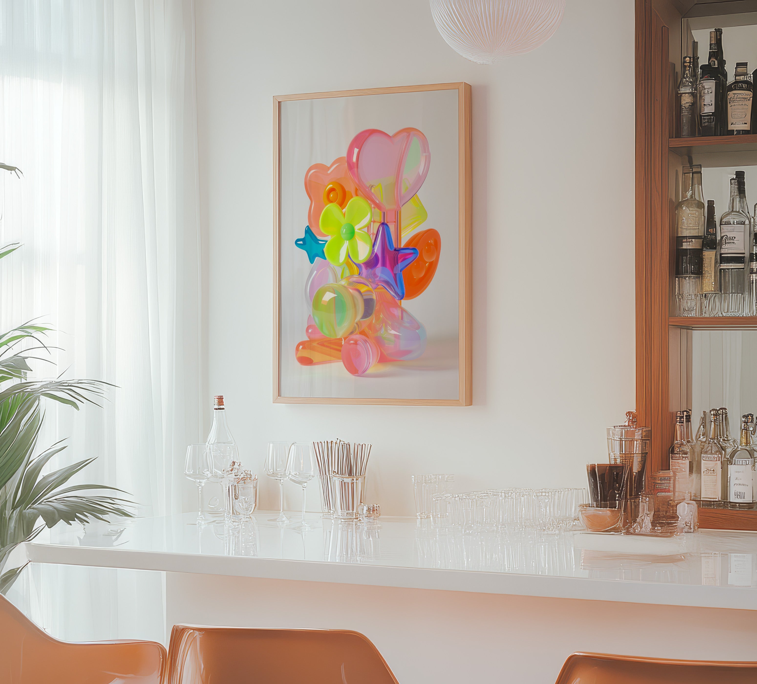 Glossy Neon Flower and Star Modern Art Print - And A Little More