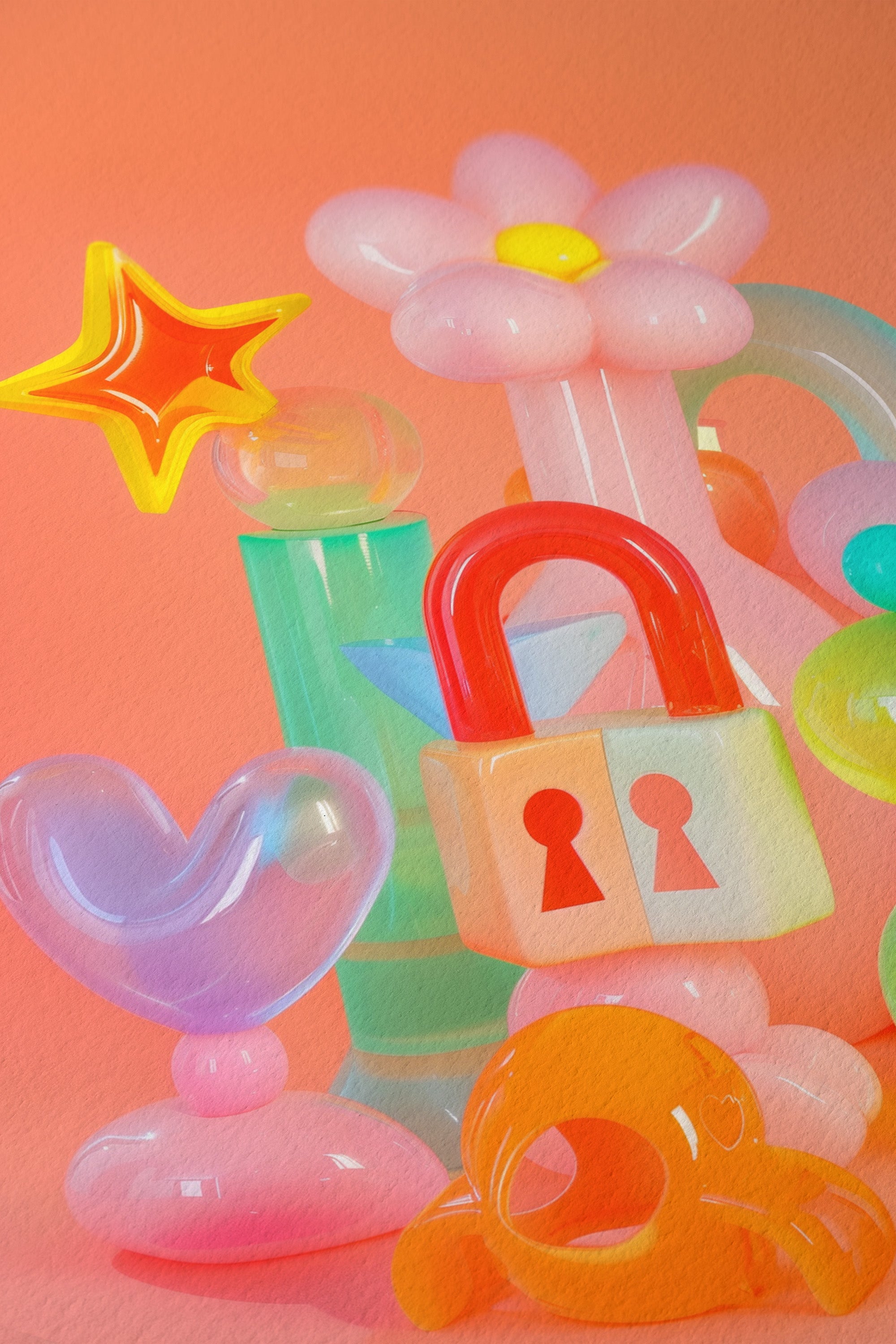 Glossy Pastel Heart & Star Wall Print - And A Little More