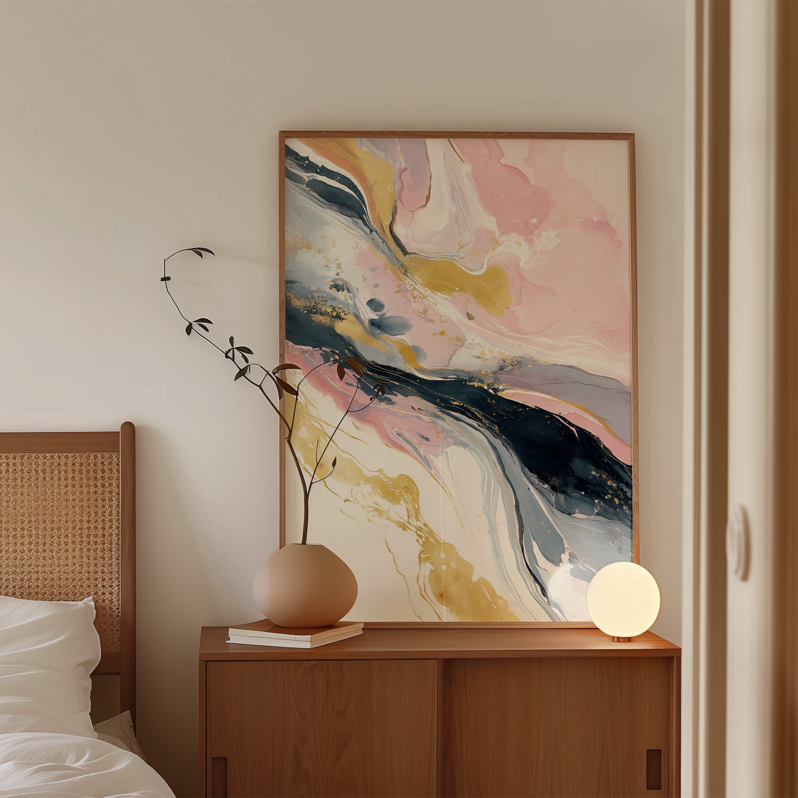 Pink Gold Marble Ocean - Framed Canvas - And A Little More