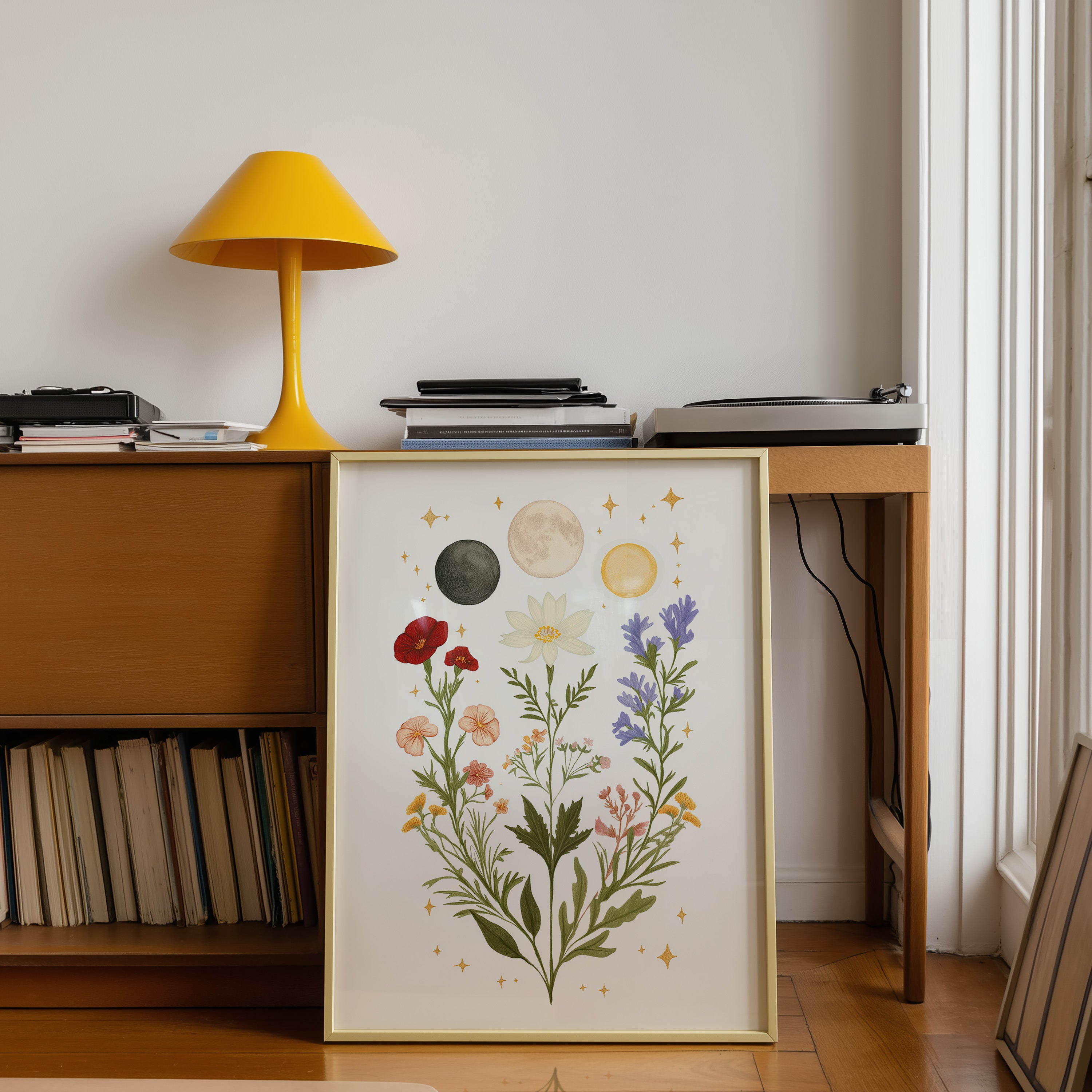 Lunar Phases Bouquet – Celestial Botanical Print - And A Little More