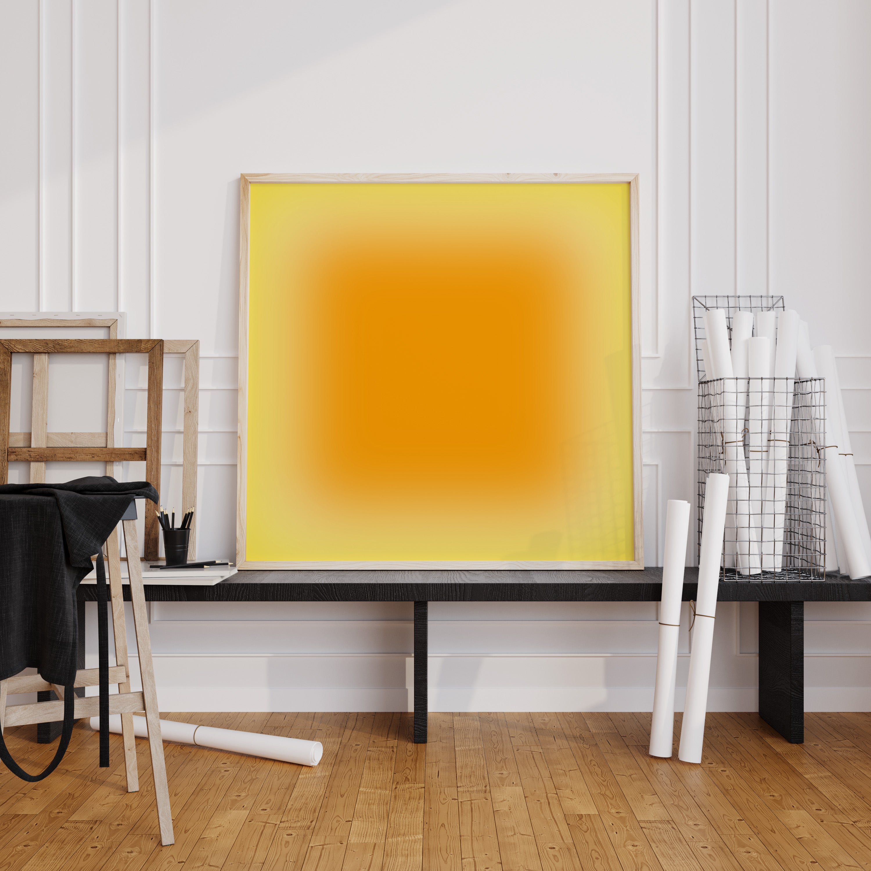 Warm yellow gradient abstract art print with soft color transitions and minimal modern design for bright and calming interiors.