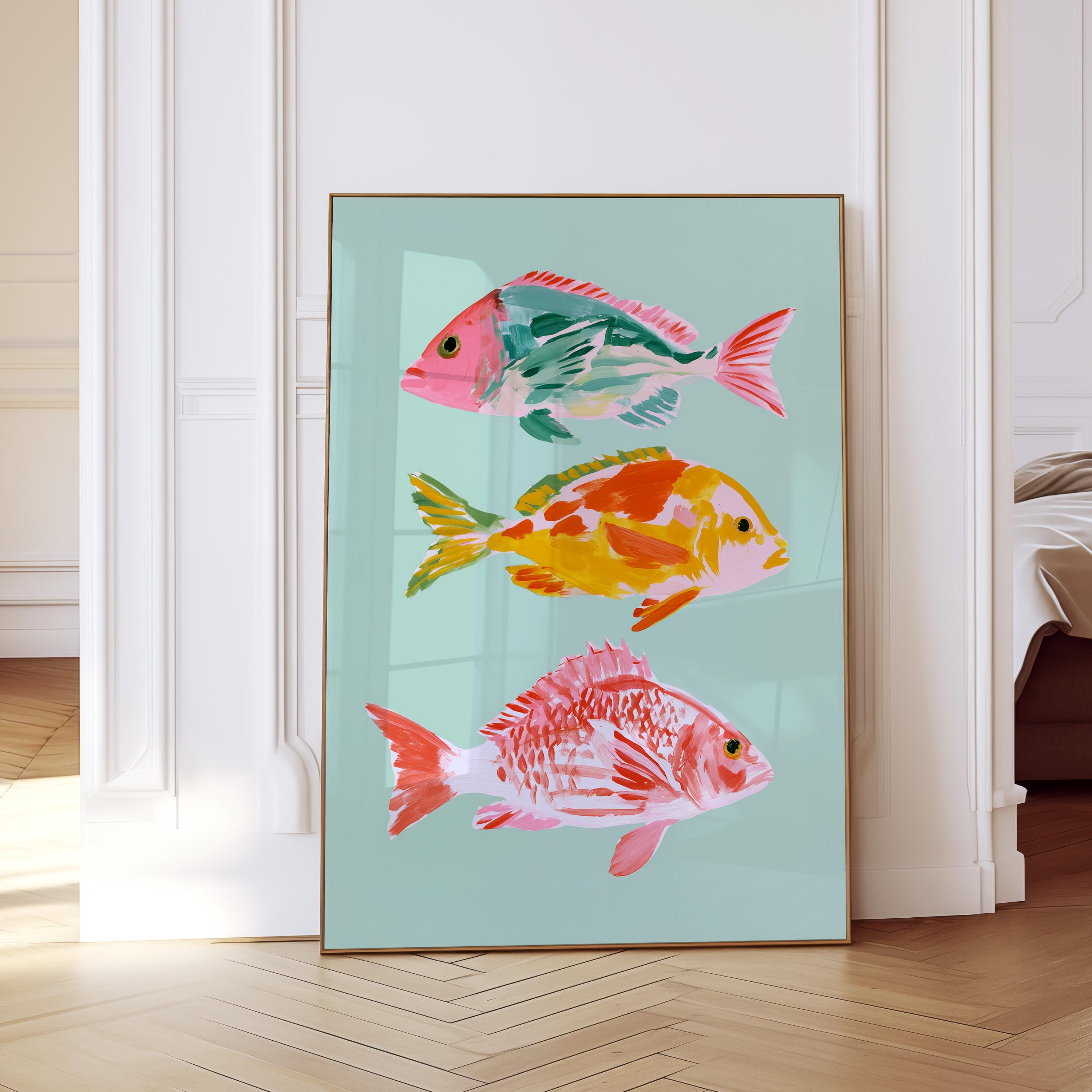 Fish Wall Art Print, Colorful Coastal Fish Poster, Nautical Bathroom Decor