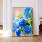 Blue Hydrangea Wall Art, Elegant Blue Floral Print for Living Room Decor
