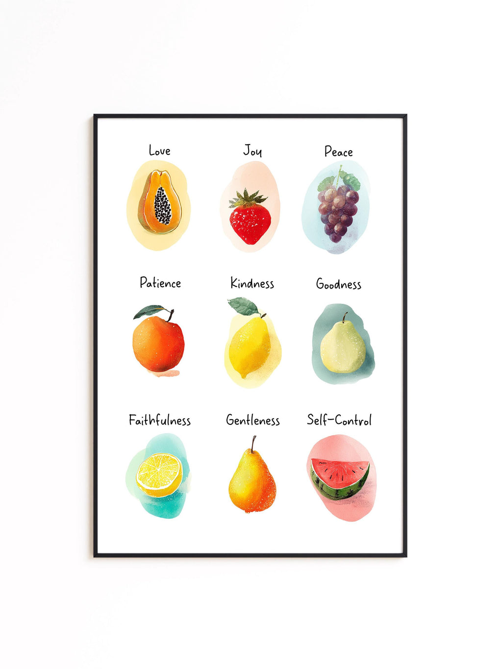 Fruit of the Spirit Chart Print, Christian Nursery Wall Art, Bible Verse Poster