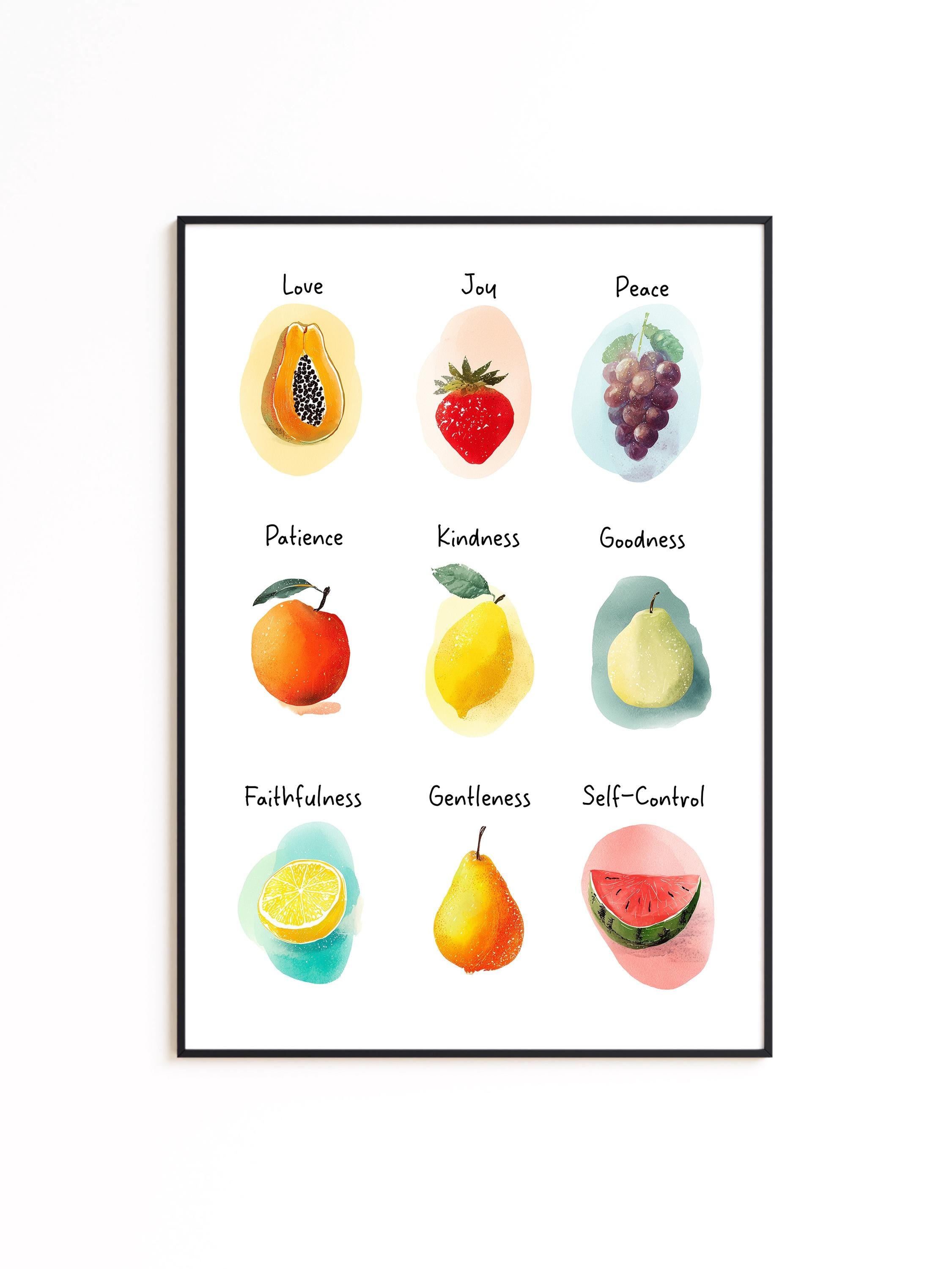 Fruit of the Spirit Chart Print, Christian Nursery Wall Art, Bible Verse Poster
