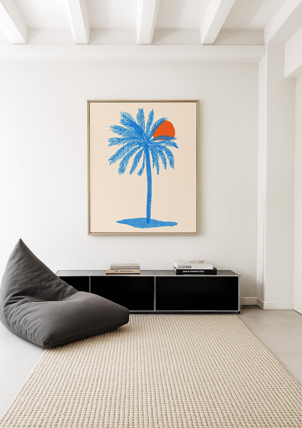 Blue Palm Tree Wall Art Print, Coastal Wall Decor, Tropical Minimalist Art, Beach House Printable, Mediterranean Wall Art