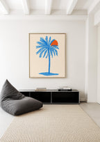 Blue Palm Tree Wall Art Print, Coastal Wall Decor, Tropical Minimalist Art, Beach House Printable, Mediterranean Wall Art