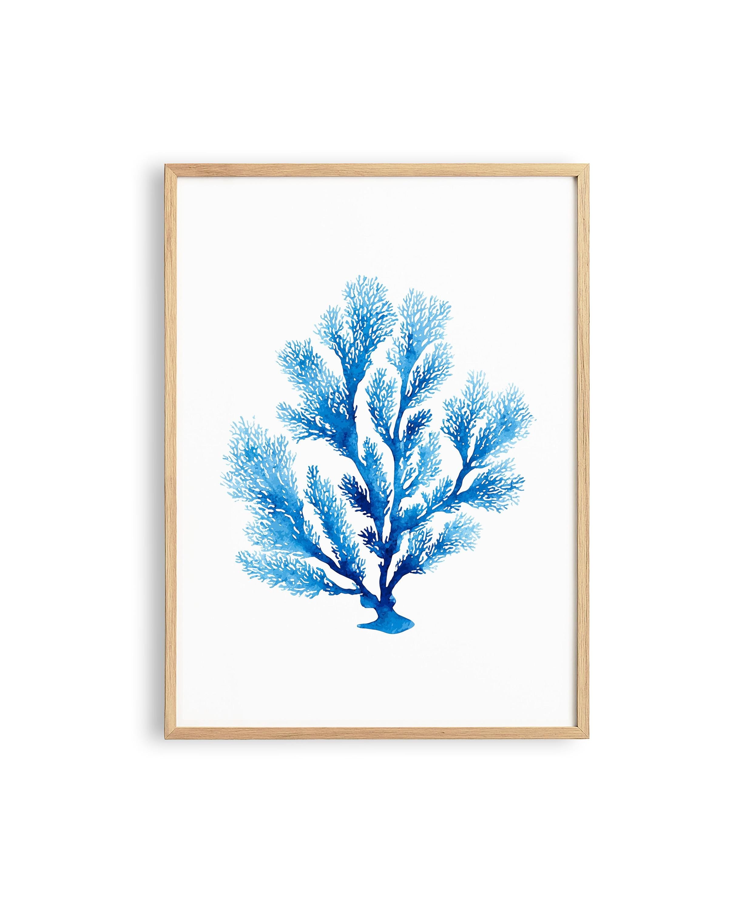 Blue Coral Wall Art Print, Coastal Wall Decor, Beach House Printable Art, Nautical Bathroom Decor, Ocean Inspired Minimalist Art