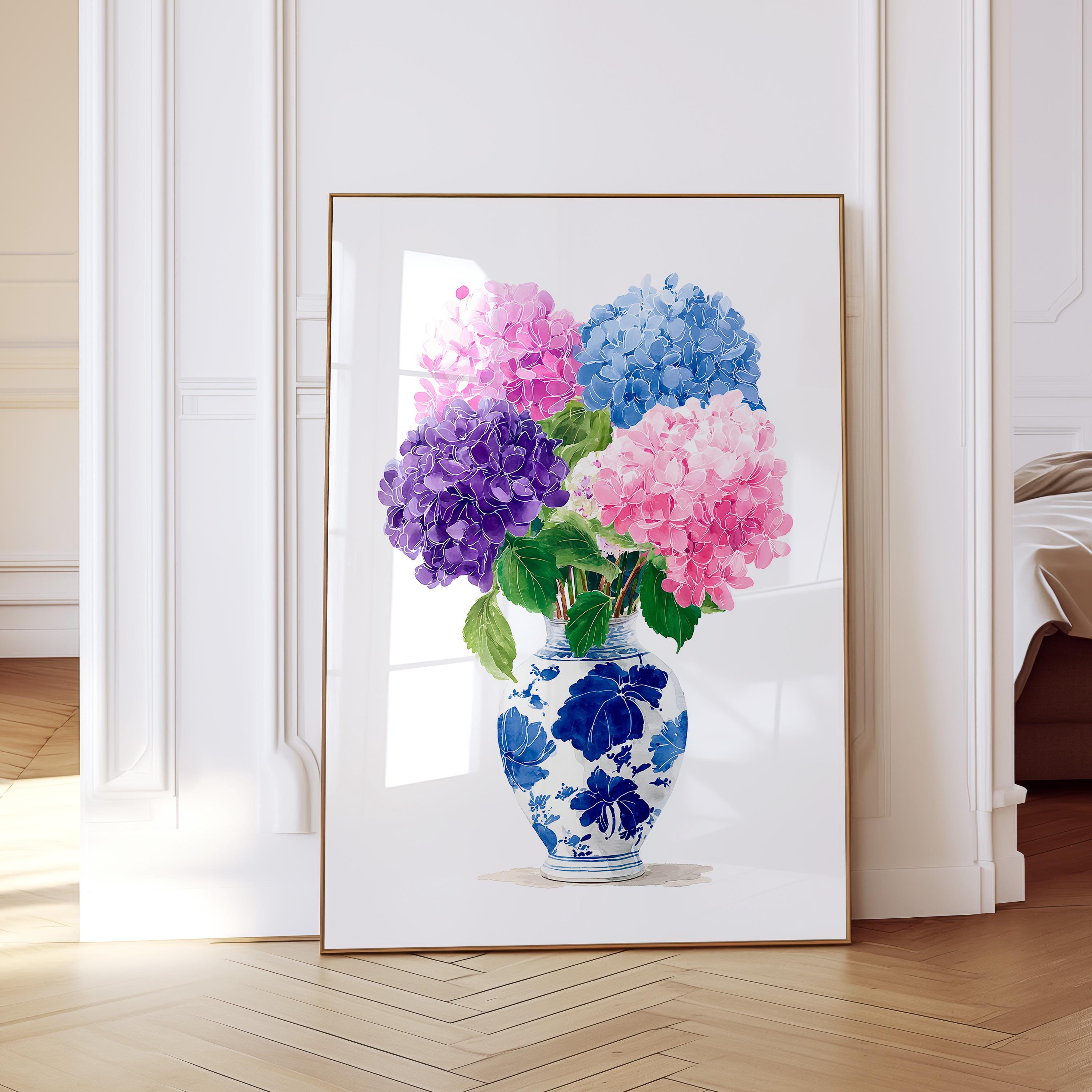 Hydrangea Watercolor Art, Delicate Floral Print for Bathroom or Bedroom