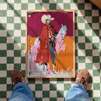 Western Wall Art, Red Cowgirl Print, White Horse Wall Art, Pink Western Decor