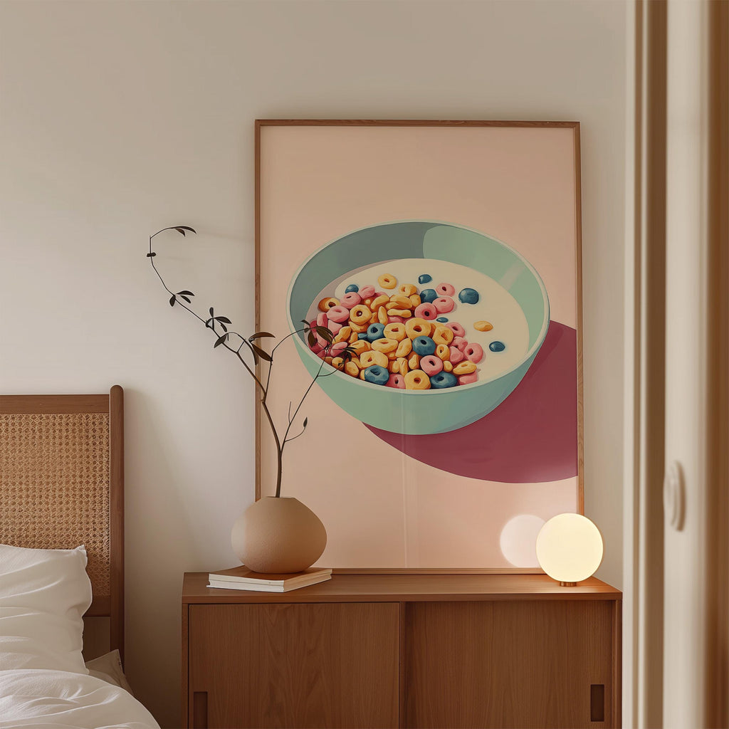 Cereal Wall Art Print, Colorful Breakfast Poster, Pastel Kitchen Decor
