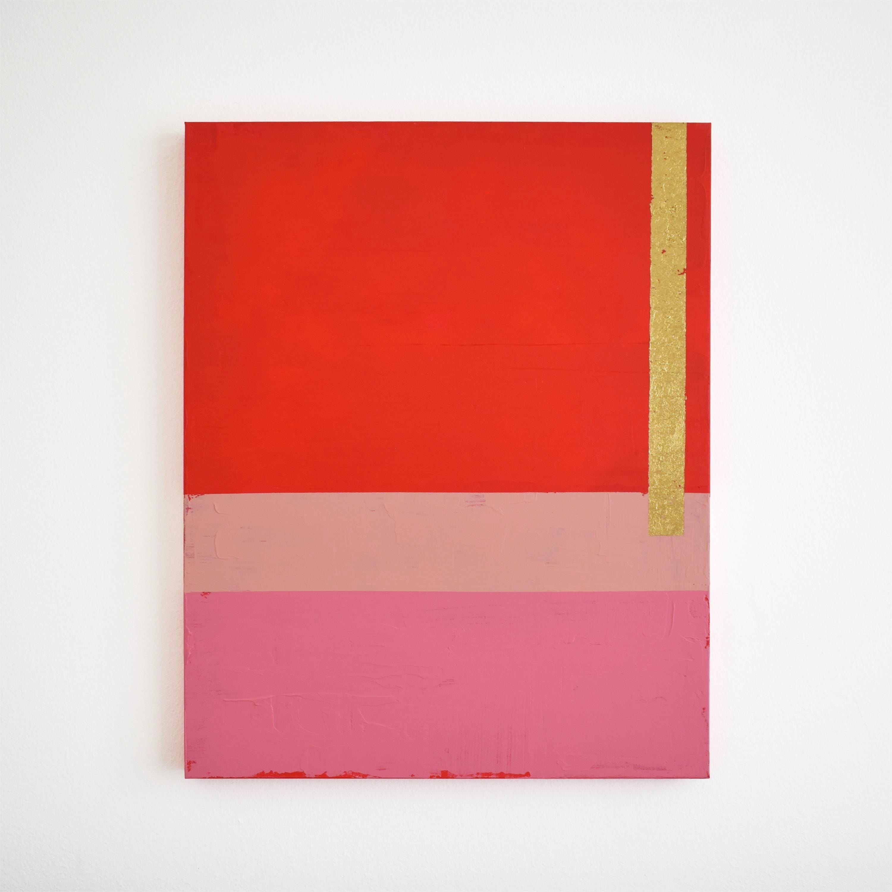 Red Pink Abstract Painting with Gold Leaf, Bold Modern Canvas Art, Color Block Wall Decor, Large Statement Artwork 24x30, Original Painting