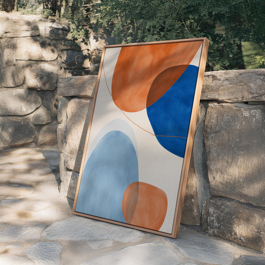 Orange Blue Abstract Art Print, Mid Century Modern Geometric Wall Decor