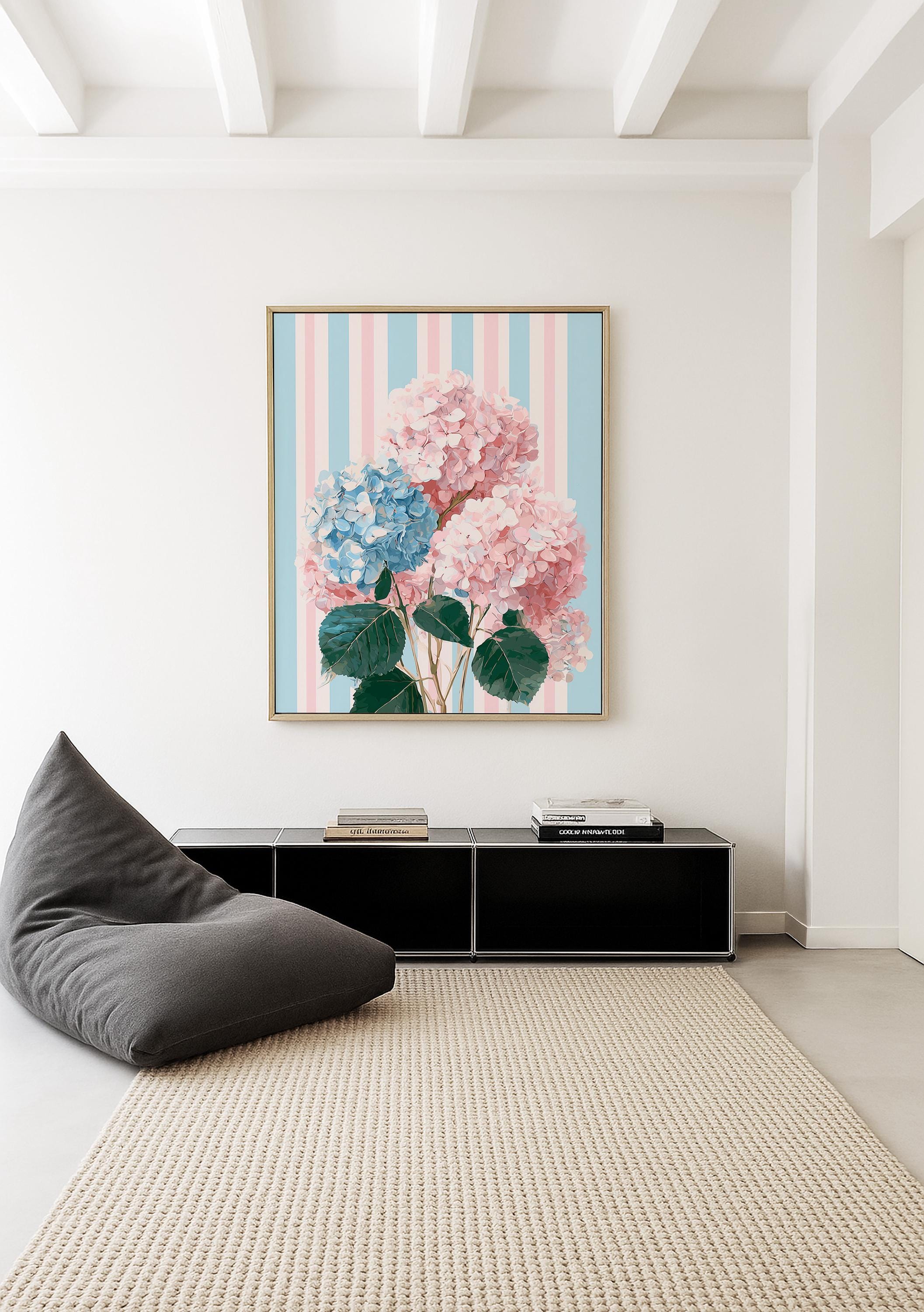 Hydrangea Wall Art Digital Download, Blue and Pink Floral Printable Home Decor