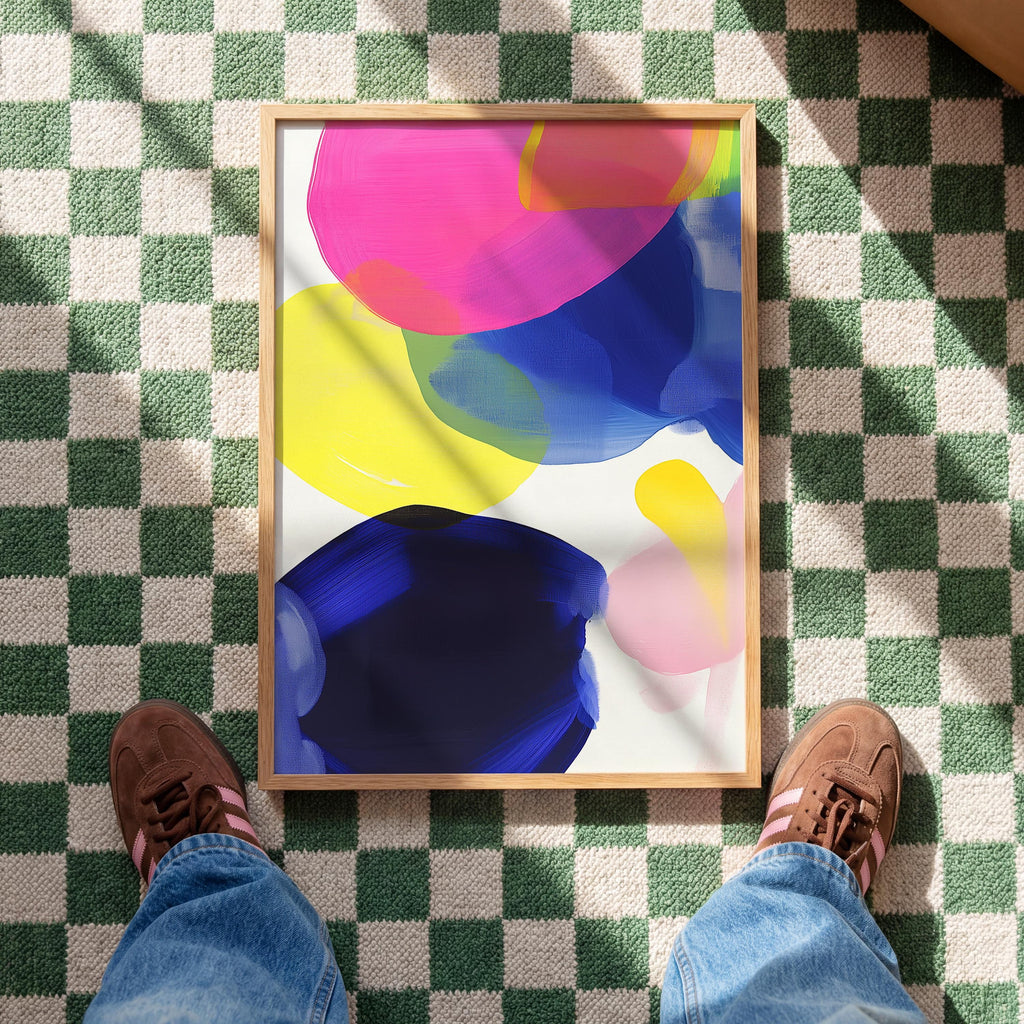 Colorful Abstract Wall Art, Pink Yellow Blue Brushstroke Print, Modern Bold Decor