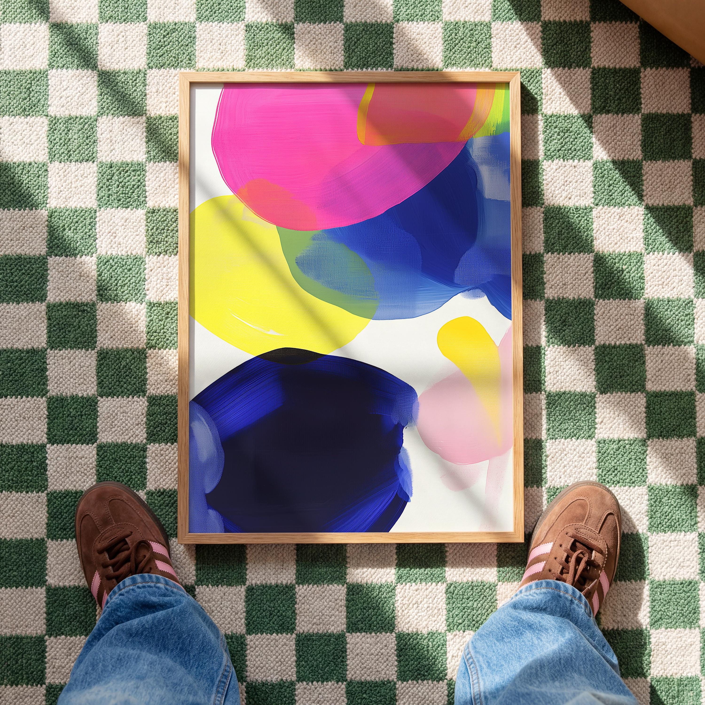 Colorful Abstract Wall Art, Pink Yellow Blue Brushstroke Print, Modern Bold Decor
