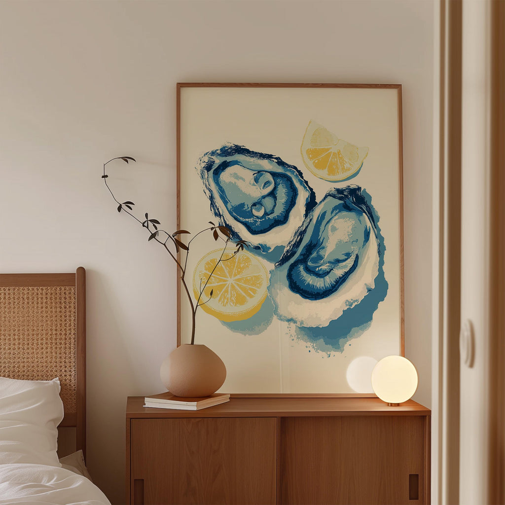 Oyster Wall Art Print, Lemon Seafood Poster, Coastal Kitchen Decor