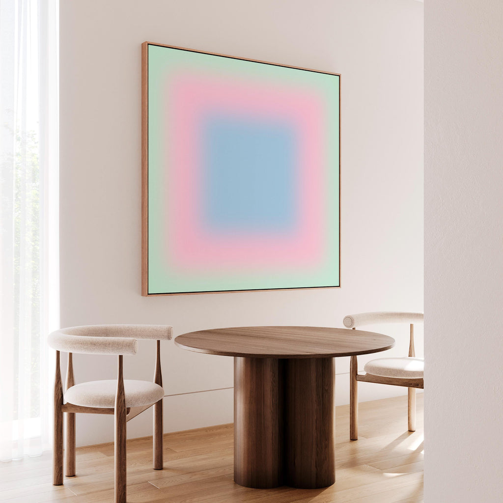Pastel Wall Art, Mint Green Pink Blue Gradient Print, Minimalist Canvas Print, Square Abstract Wall Art