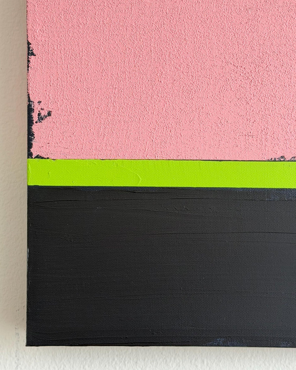 Original Abstract Painting, Pink Black Color Block Art, Gold Accent Canvas