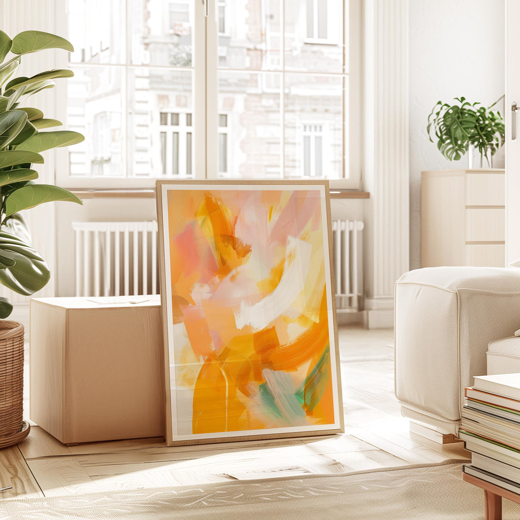 Yellow Orange Abstract Wall Art, Warm Brushstroke Print, Modern Painterly Decor