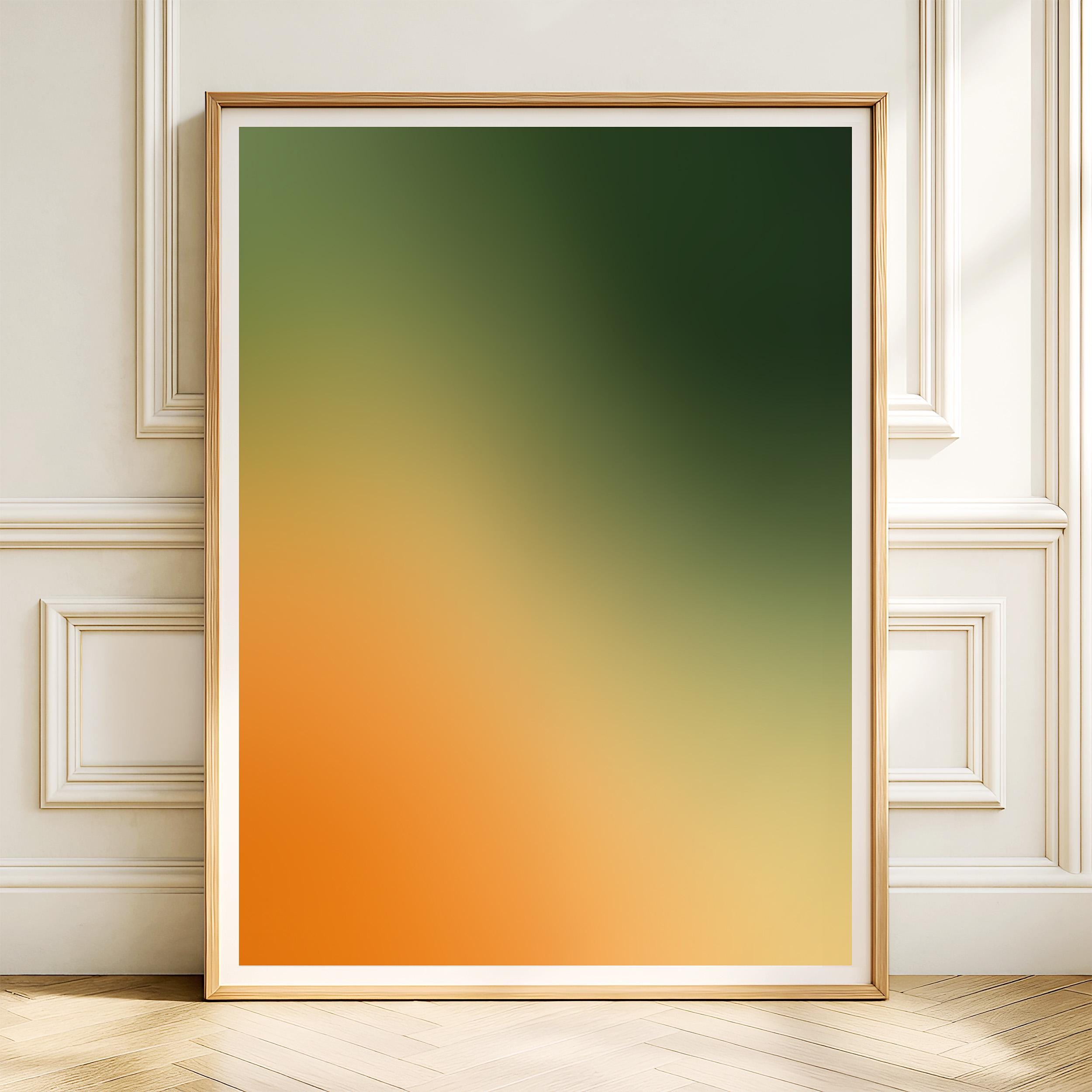 Green Orange Gradient Abstract Wall Art Printable, Modern Bedroom Office Decor, Minimalist Color Field Poster