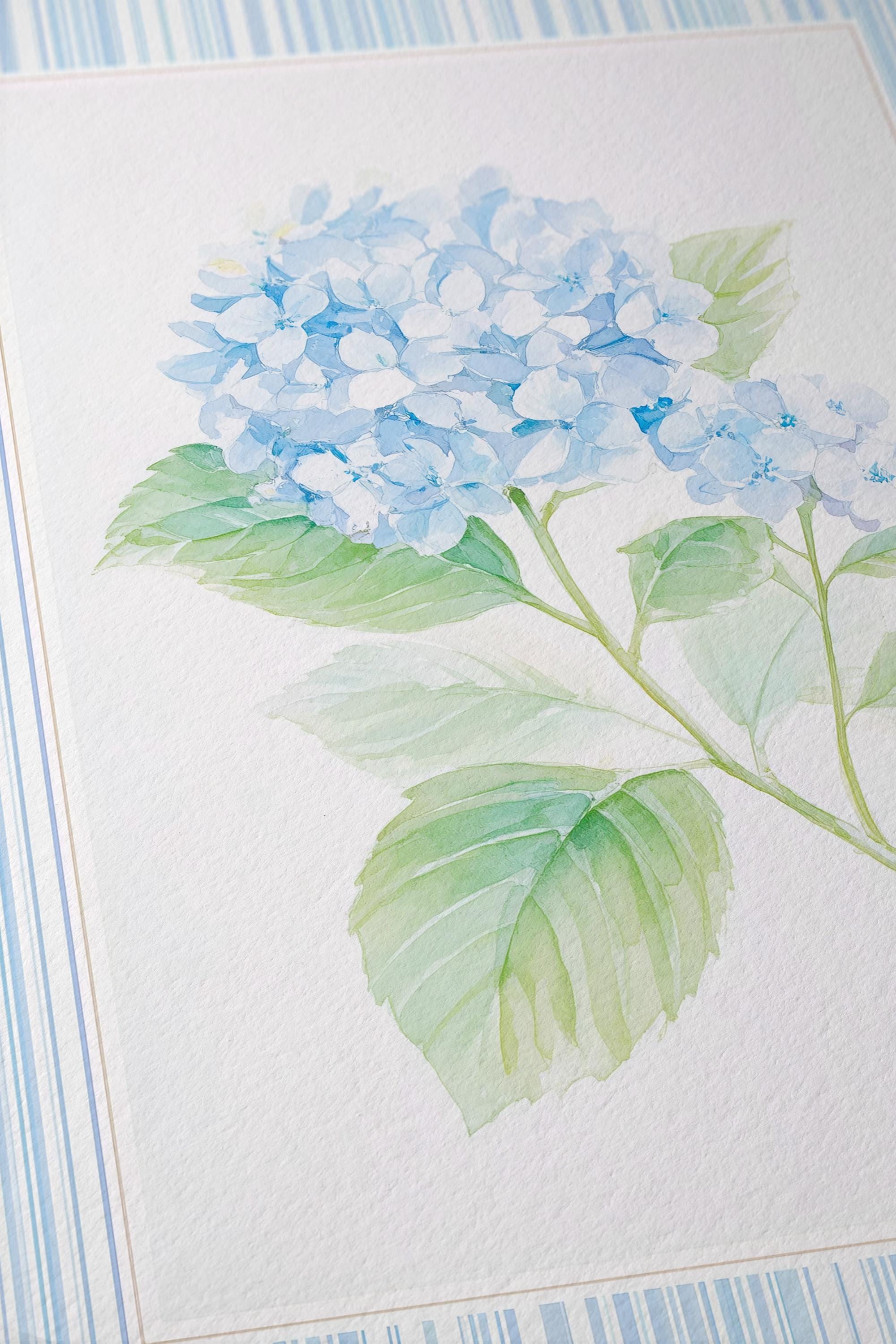 Watercolor Hydrangea Wall Art, Soft Blue Floral Print for Bedroom Decor