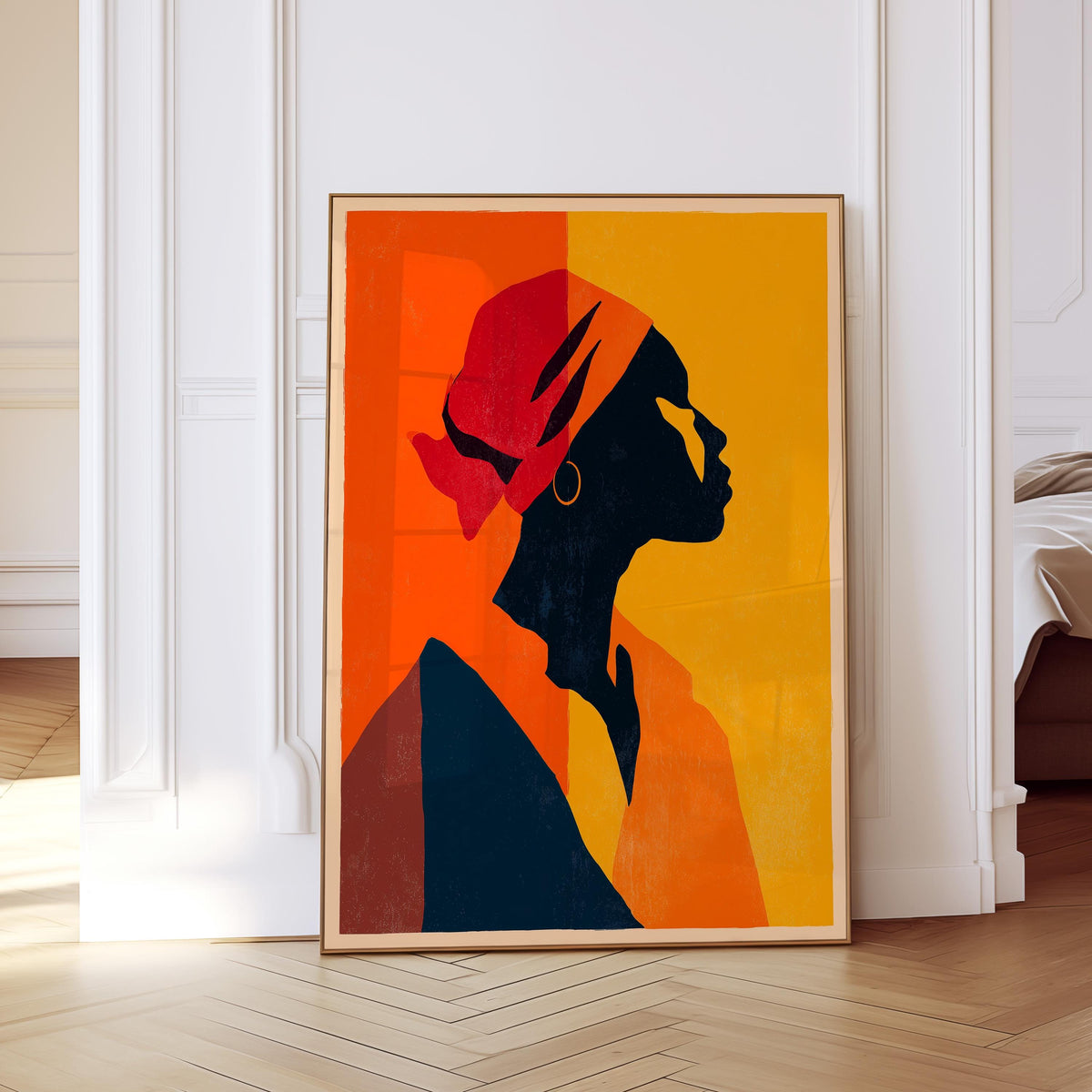 African American Art Print, Black Woman Silhouette, Orange Poster