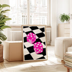 Pink Dice Pop Art Print, Retro Checkerboard Statement Artwork