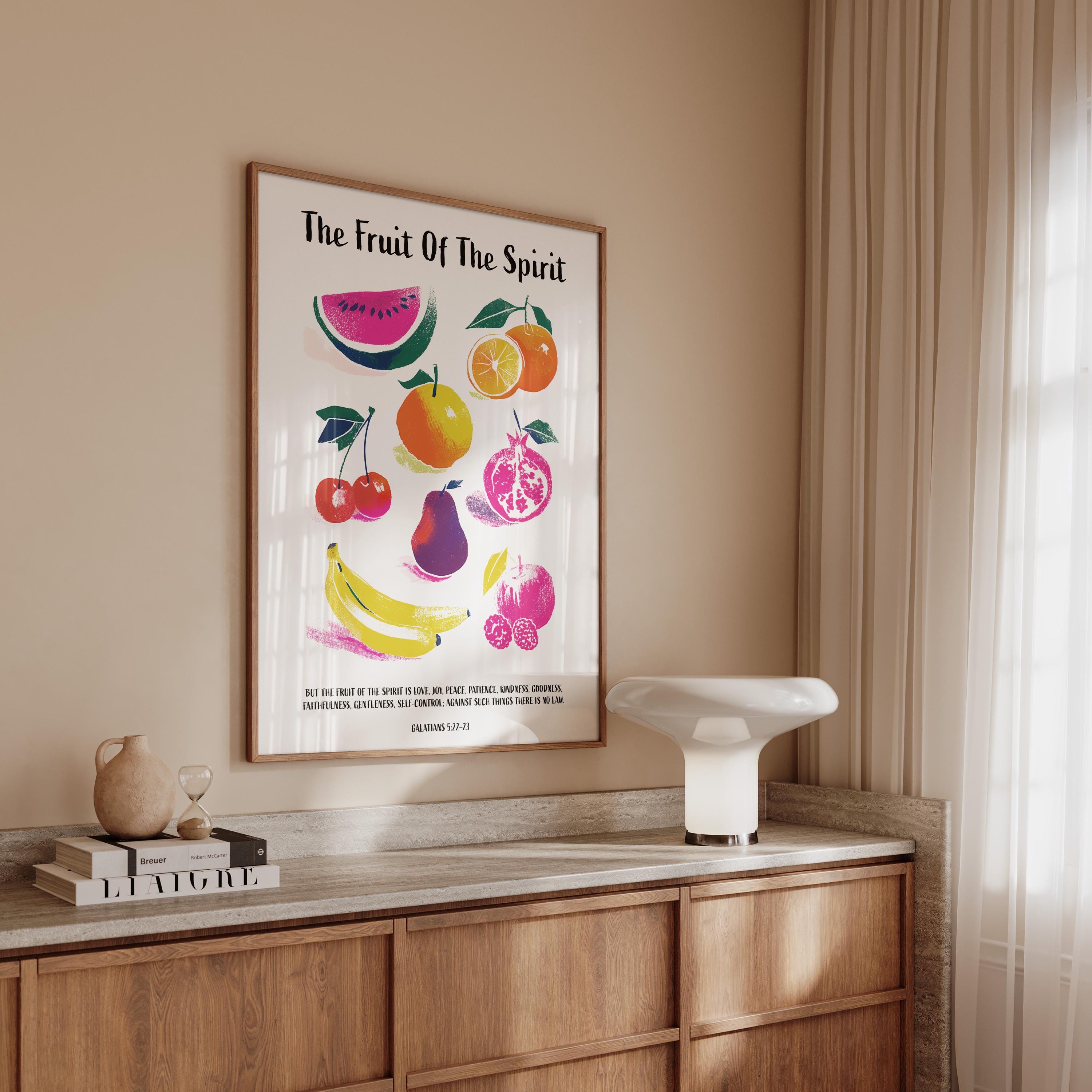Fruit of the Spirit Wall Art Print, Galatians 5:22-23 Poster, Christian Fruit Decor