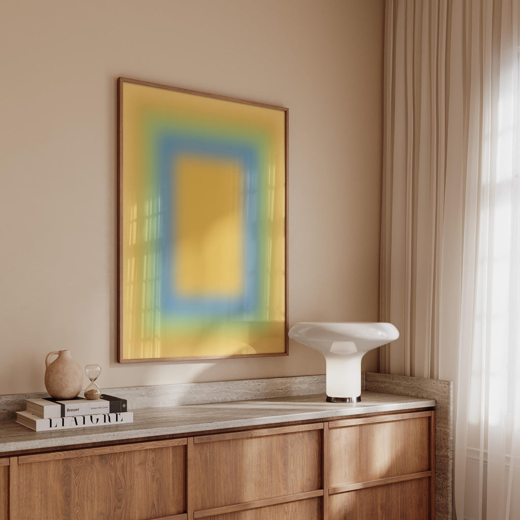 Yellow Gradient Art Print, Blue Green Abstract Poster, Soft Modern Wall Decor