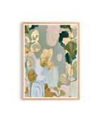Sage Green Floral Art Print, Gold Abstract Botanical Painting, Soft Wall Decor