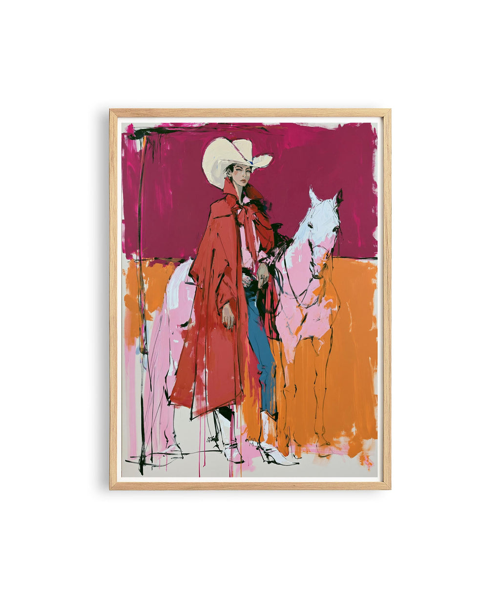 Western Wall Art, Red Cowgirl Print, White Horse Wall Art, Pink Western Decor