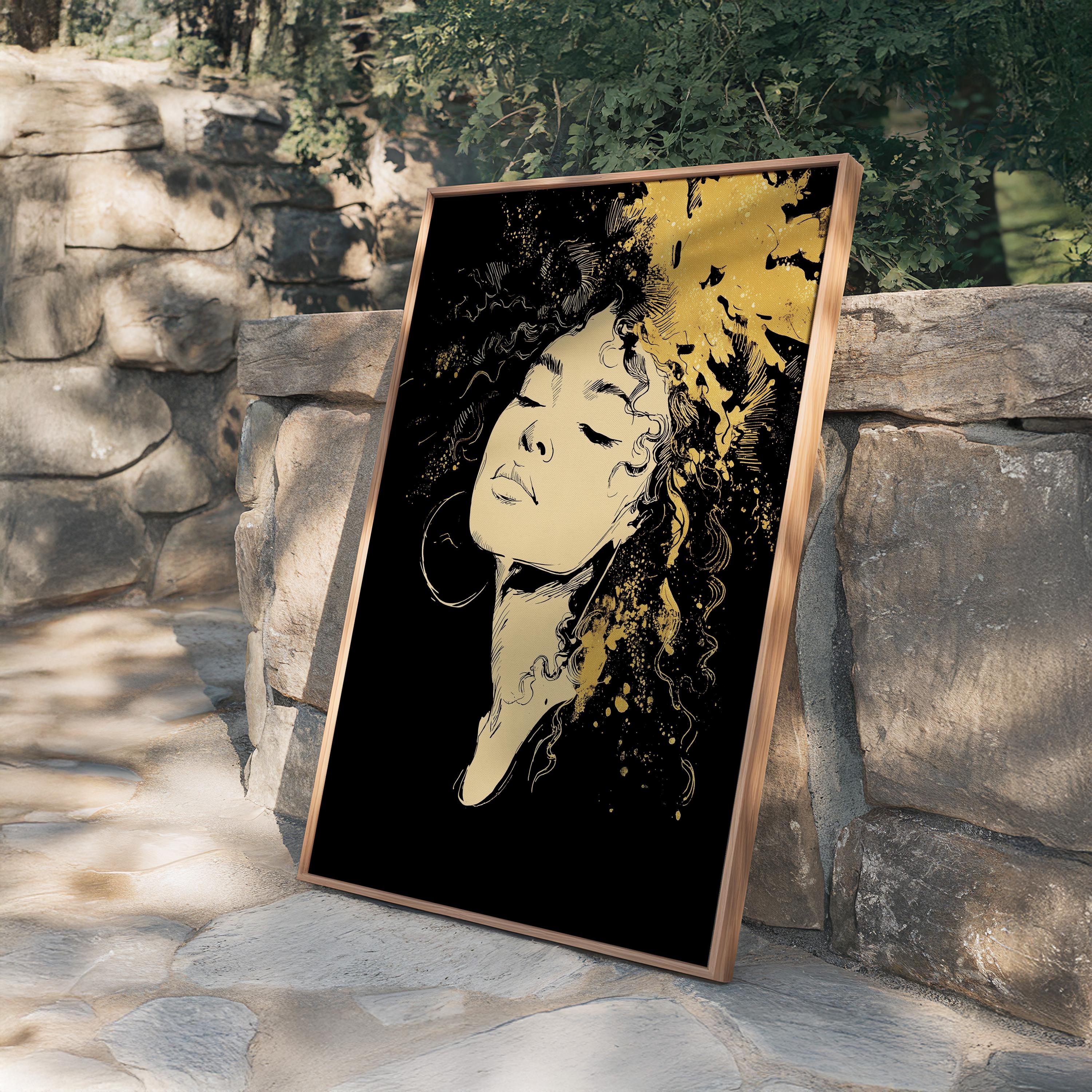 Black Gold Art Print, Woman Portrait Wall Art, Modern Afrocentric Decor