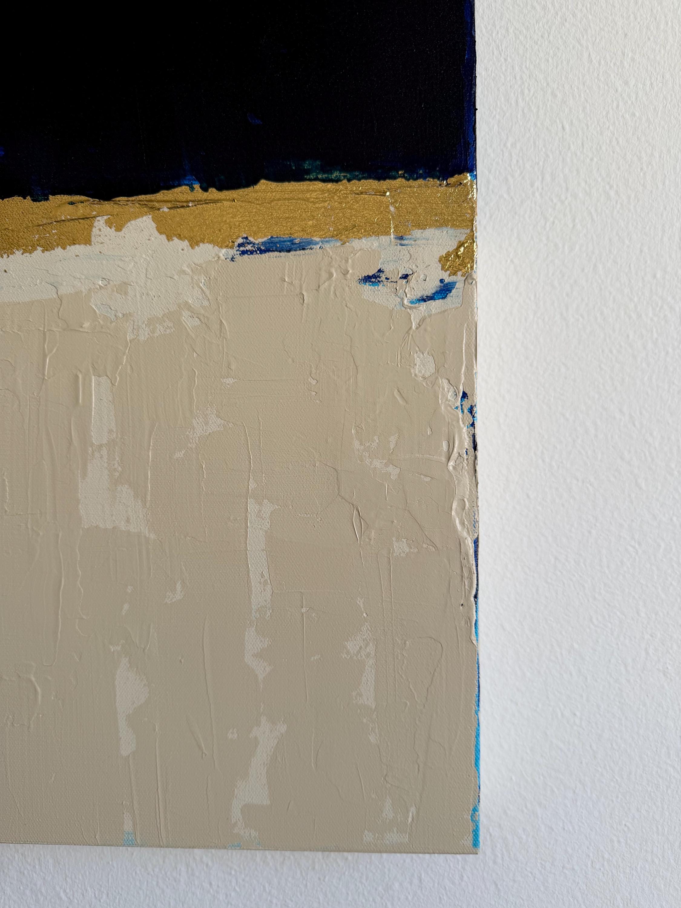 Original Acrylic Painting, Navy Blue Cream Abstract Canvas Art, Gold Leaf Wall Art, Minimalist Modern Painting