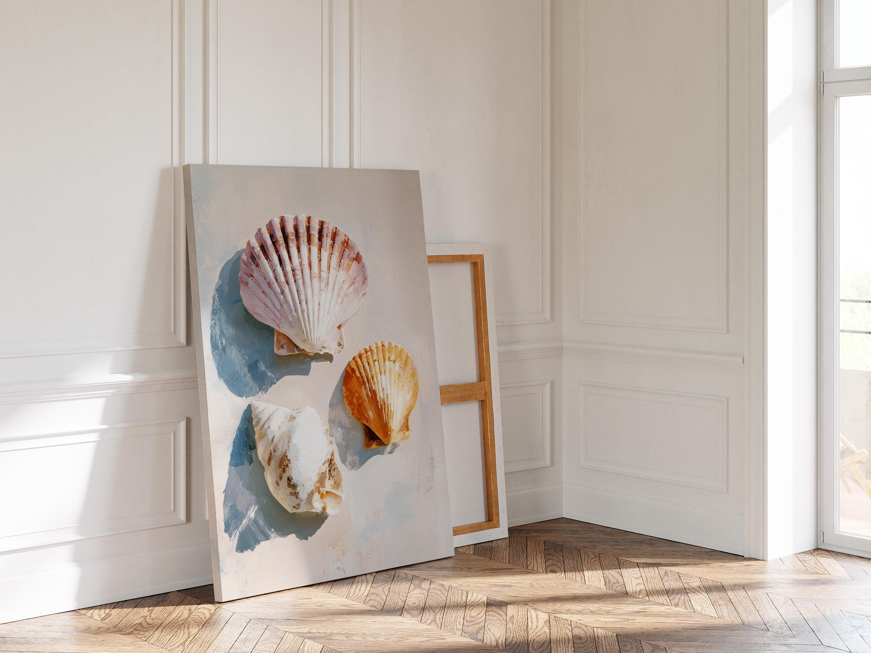 Seashell Wall Art Print, Scallop Shell Poster, Neutral Coastal Bathroom Decor