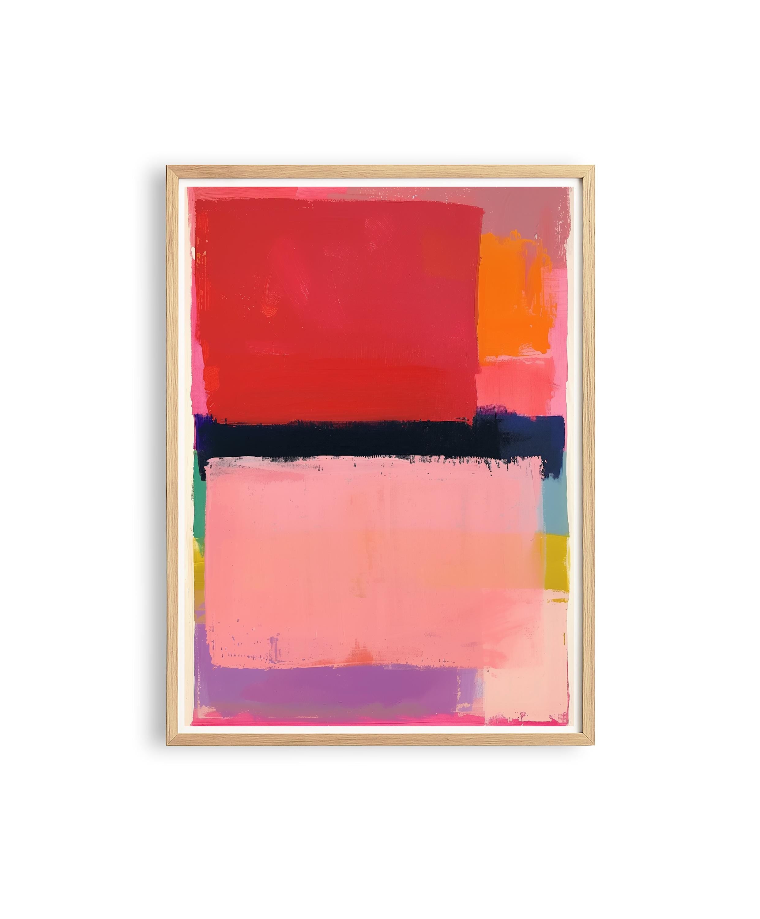 Abstract Color Block Painting Print, Pink Red Textured Brush Stroke Art, Modern Wall Decor