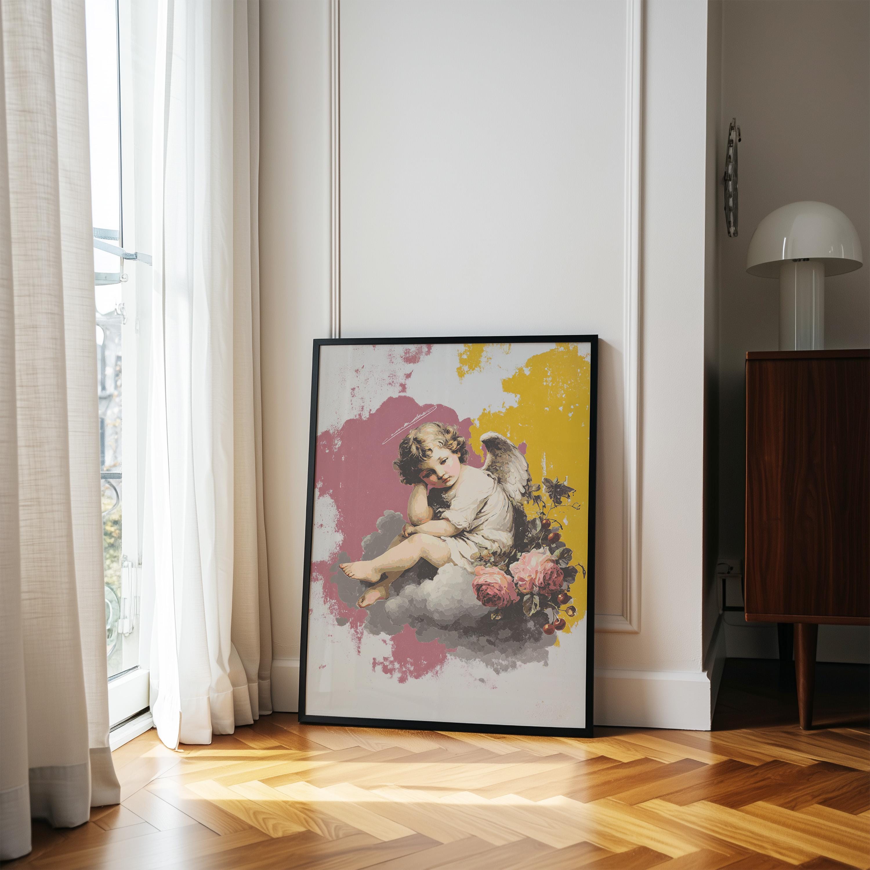 Faith Angel Wall Art Print, Vintage Cherub Printable, Christian Wall Decor, Heavenly Aesthetic