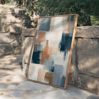 Neutral Abstract Art Print, Modern Brushstroke Wall Art, Beige Blue Color Block Decor