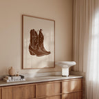 Cowboy Boot Art Print, Brown Western Wall Decor, Minimal Cowgirl Poster