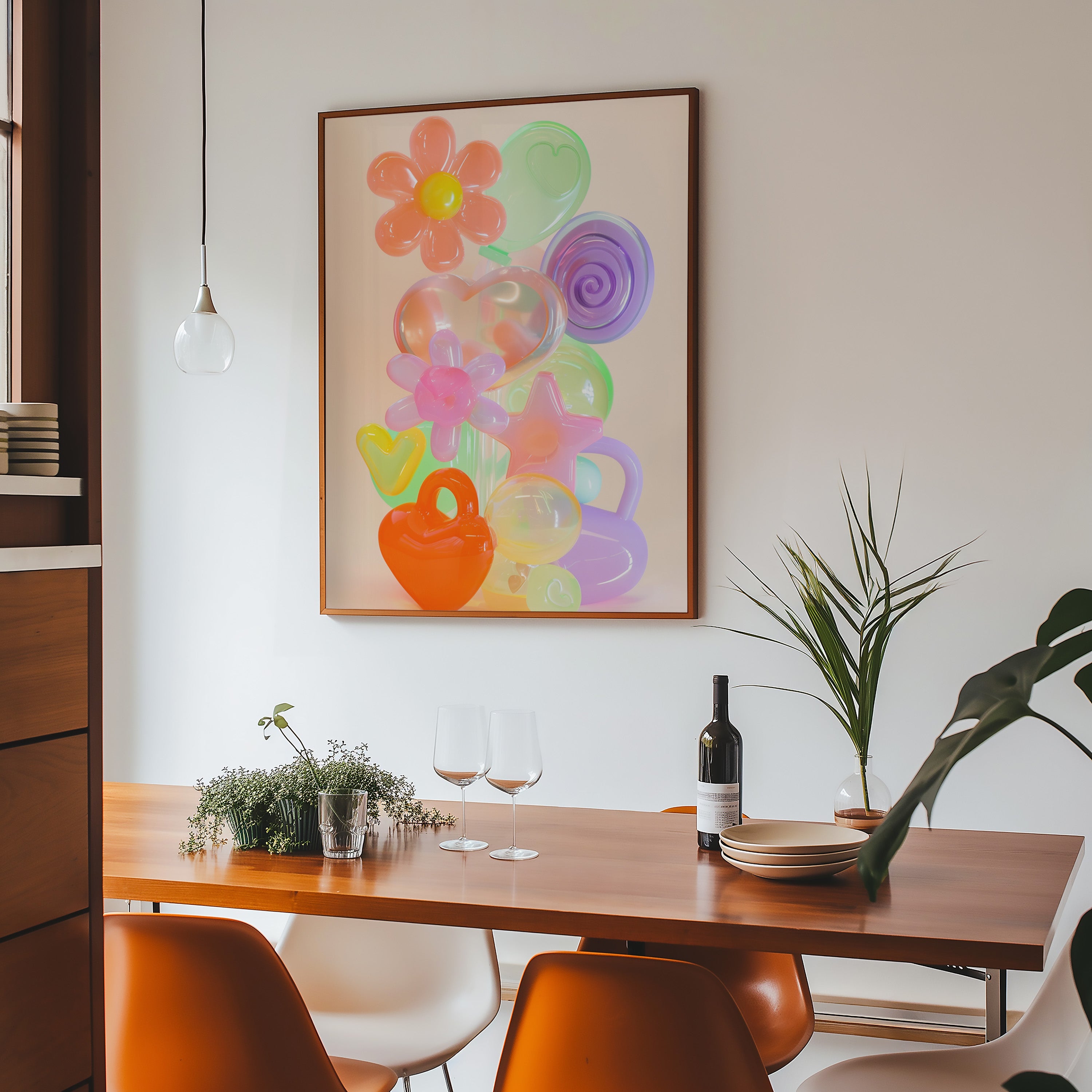 Neon Glass Shapes Modern Art Print - And A Little More