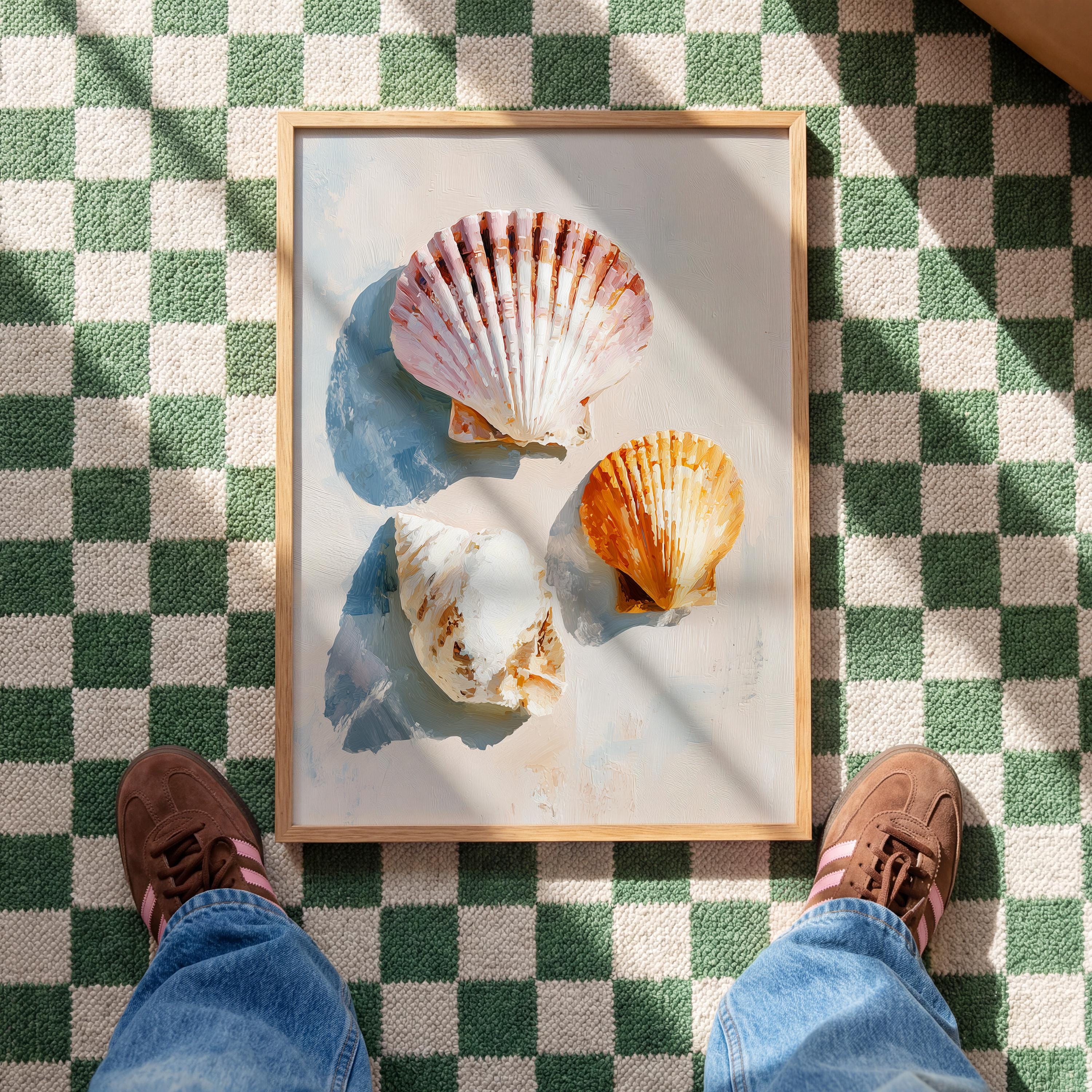 Seashell Wall Art Print, Scallop Shell Poster, Neutral Coastal Bathroom Decor