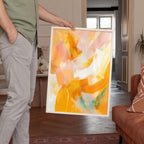 Yellow Orange Abstract Wall Art, Warm Brushstroke Print, Modern Painterly Decor