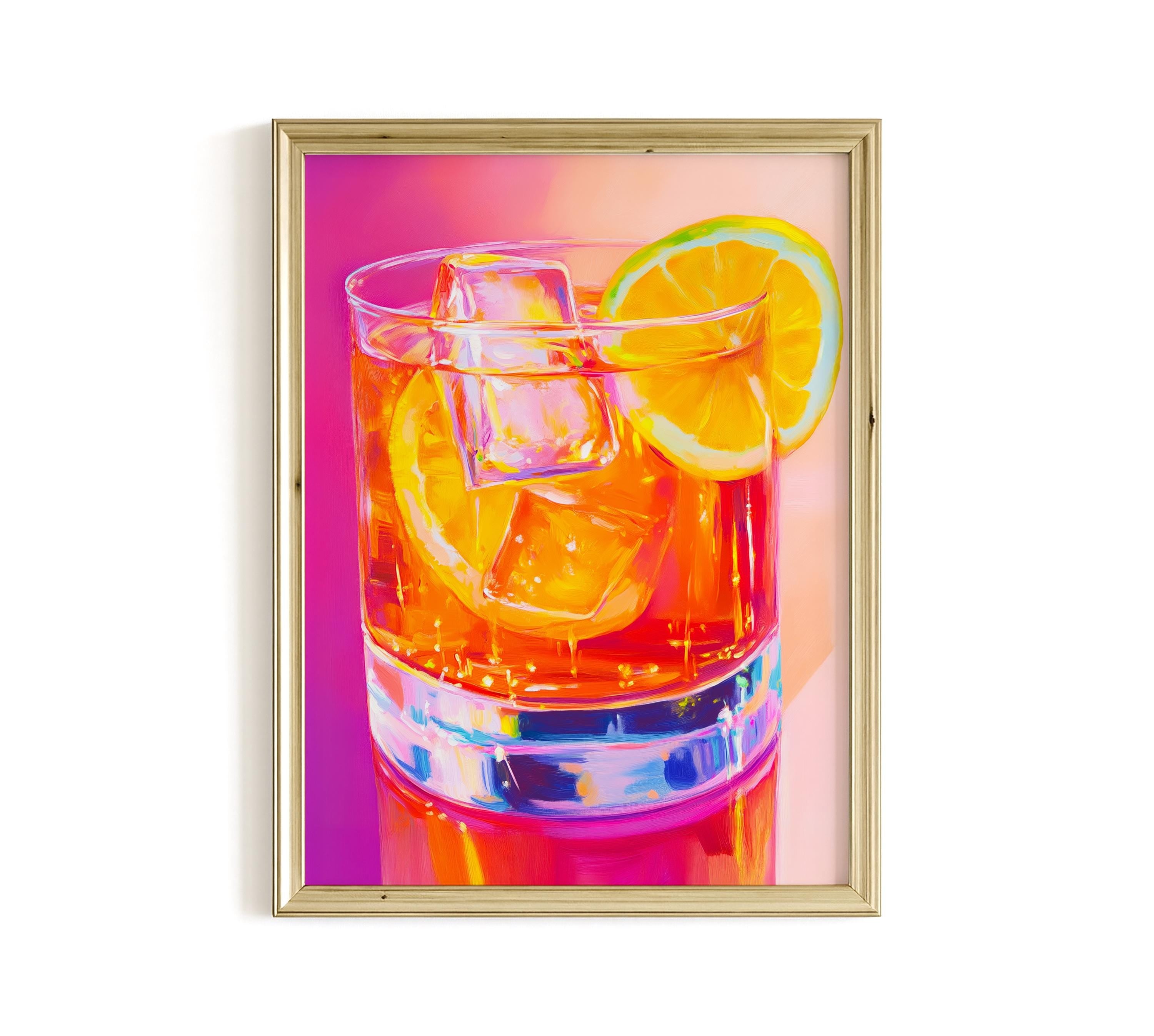 Cocktail Wall Art Print, Orange Citrus Drink Poster, Colorful Kitchen Decor