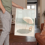 Beach Umbrella Art Print, Calm Ocean Poster, Neutral Seaside Wall Decor