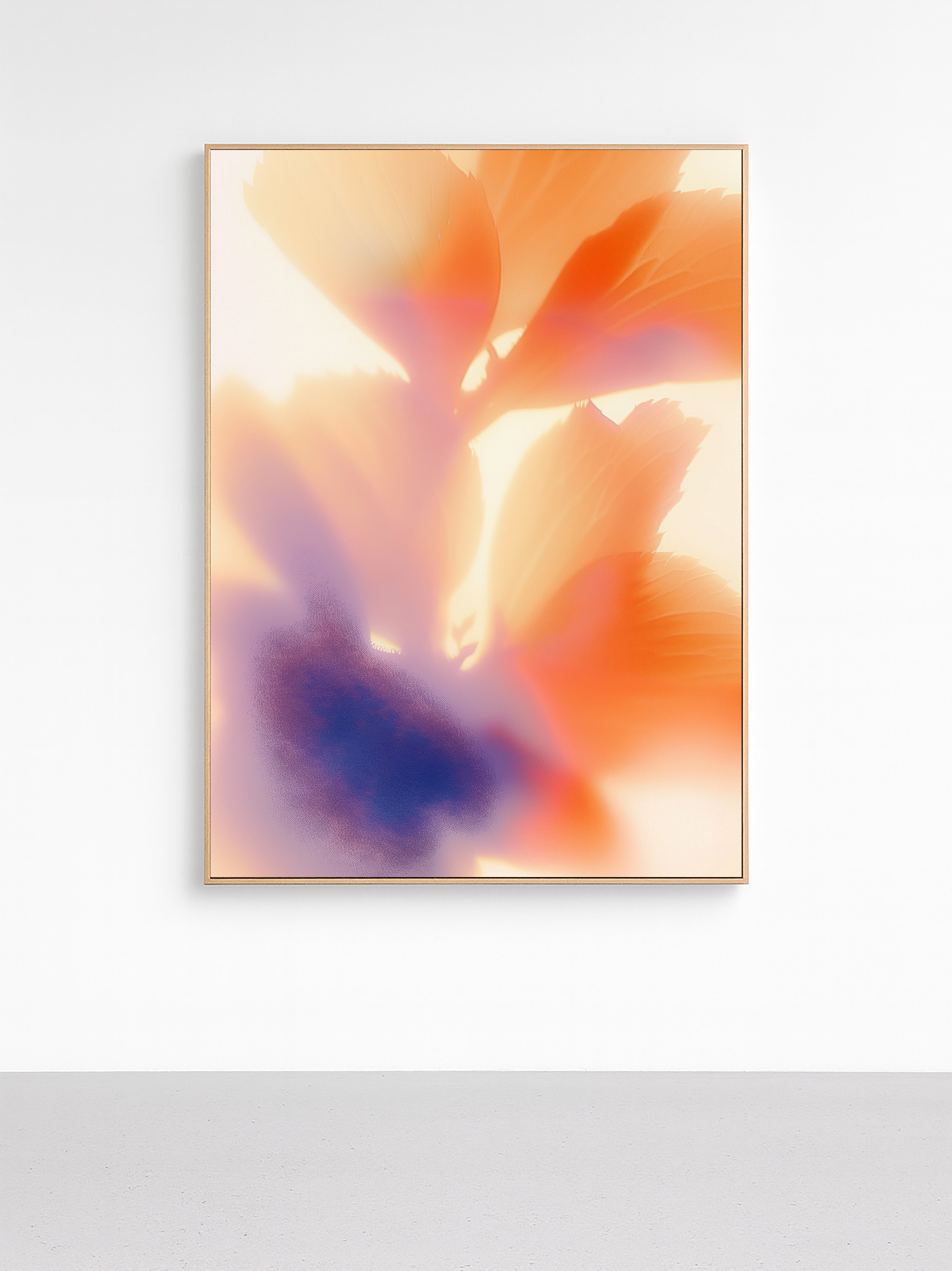 Soft orange and violet abstract floral with glowing gradient and blurred petals